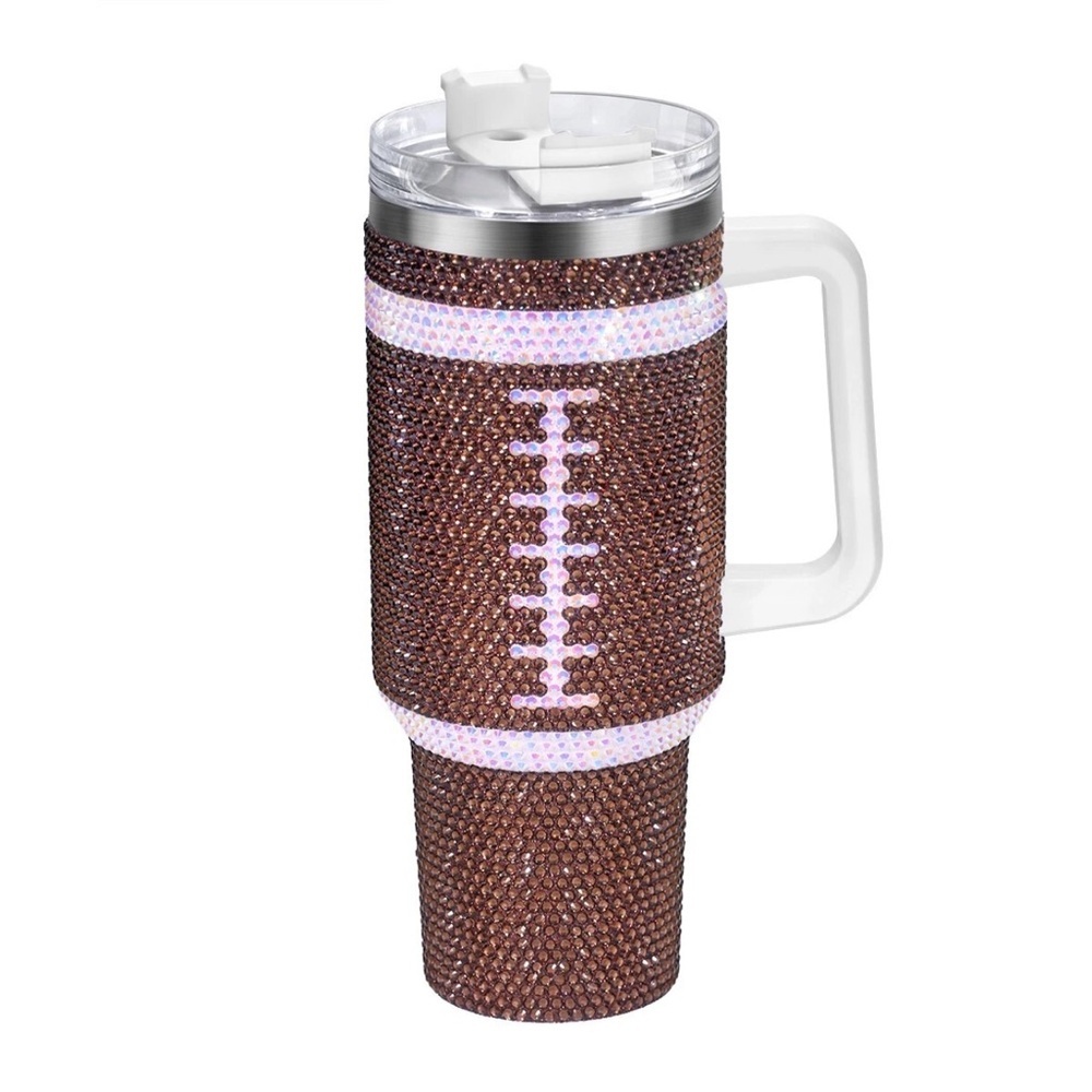 40 OZ Bling Tumbler w Handle Straw and Lid, Large Vacuum Insulated Leakproof